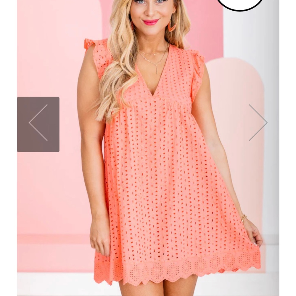 Pink Lily CORAL V-NECK LACE DRESS ROMPER